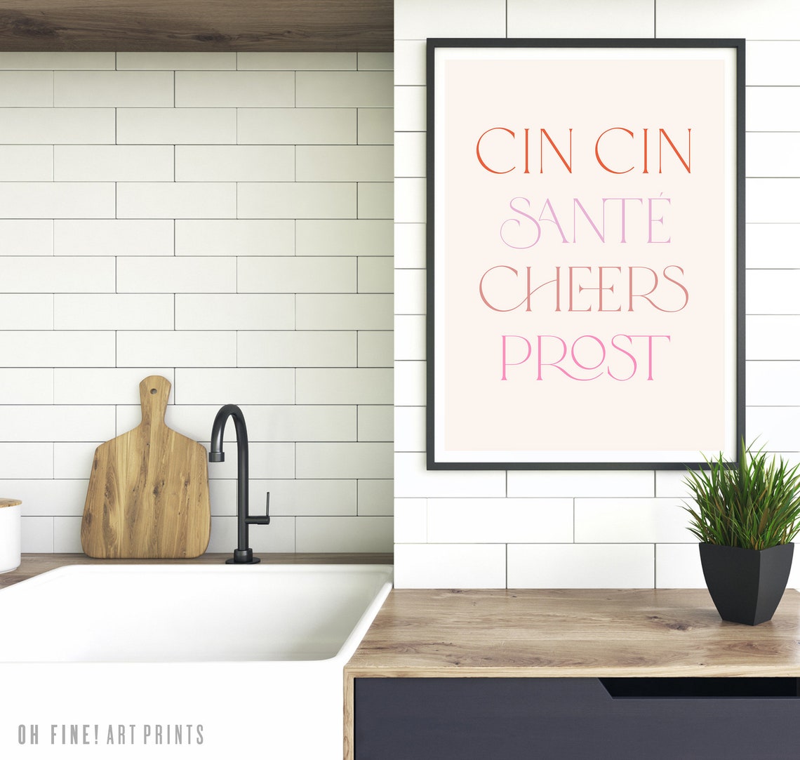 Cin Cin Prost Cheers Wine Cocktail Bar Citrus Illustration Art Poster - Image 2