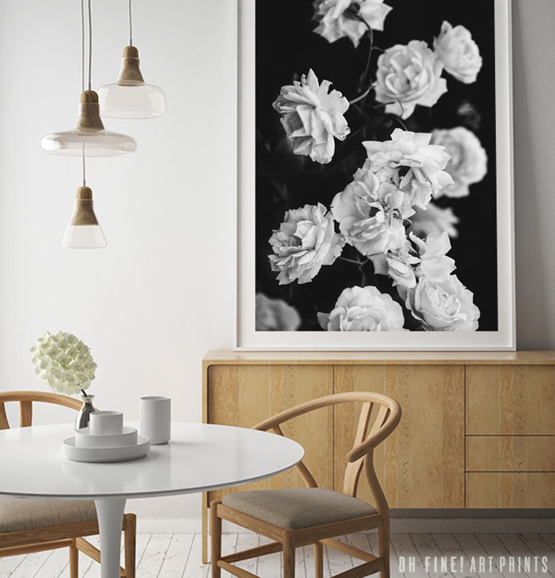 Boho Roses Black and White Botanical Art Print - Image 2