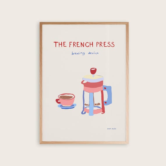 French Press Poster Coffee Bar Art Print Caffe Wall For Shop Paris