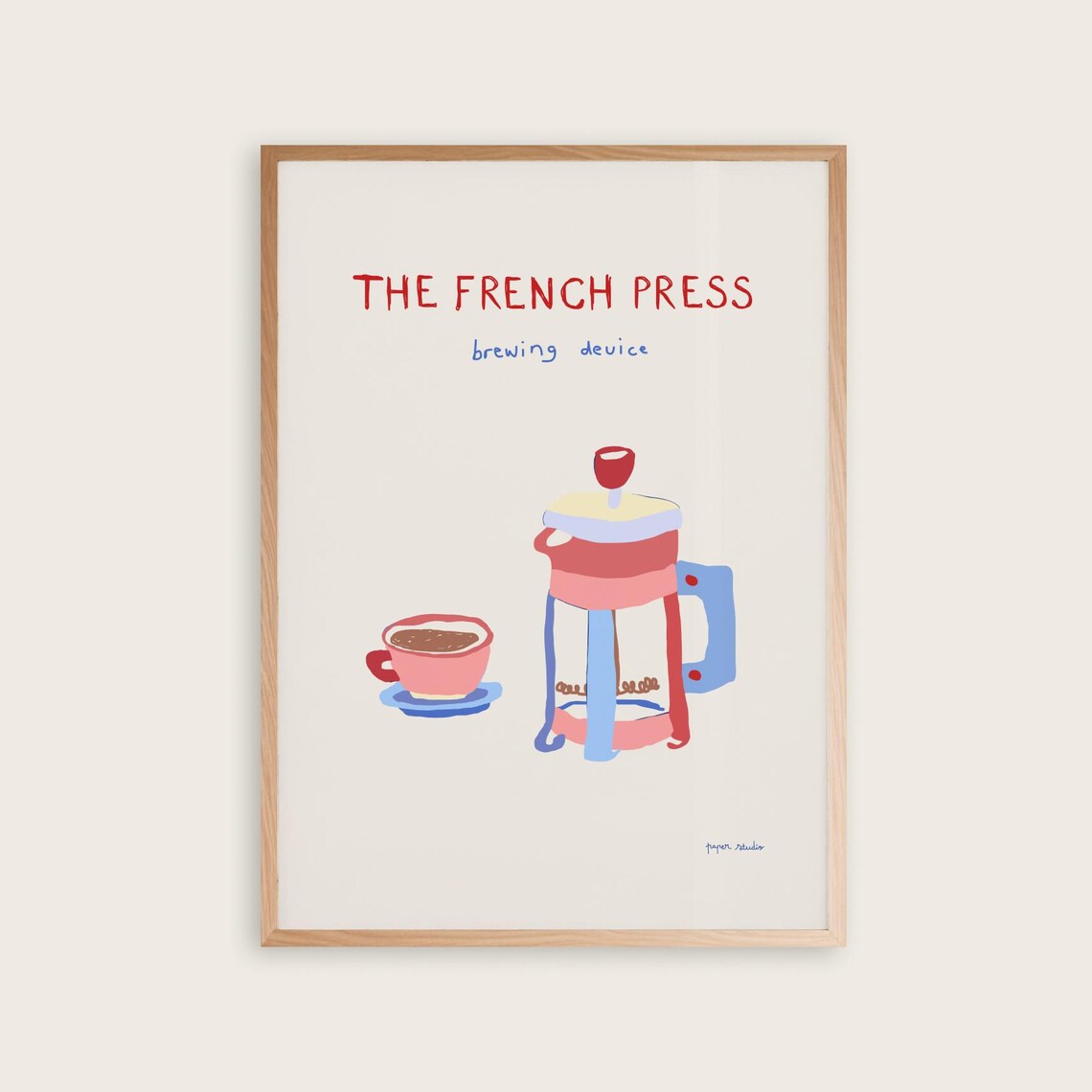 The French Press Brewing Device Colorful Retro Coffee Art Poster
