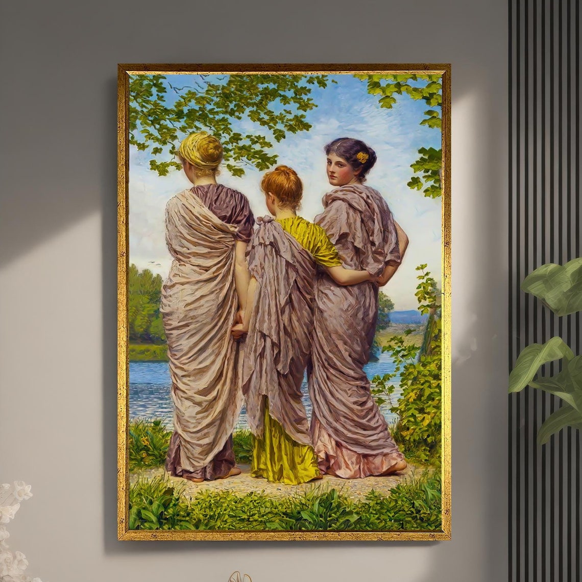 Three Classical Women by the Water Timeless Neoclassical Art Poster