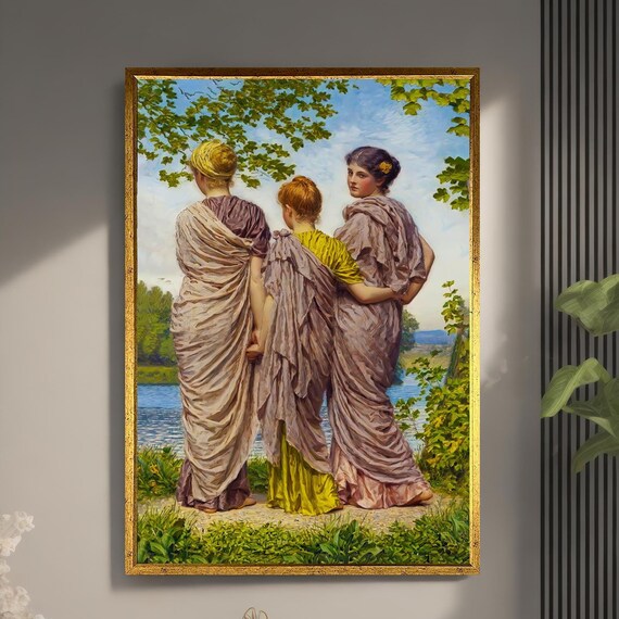Three Classical Women by the Water Timeless Neoclassical Art Poster