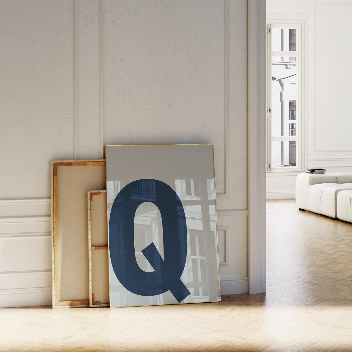 Blue Letter Q Typography Print Bold Modern Initial Monogram Decor