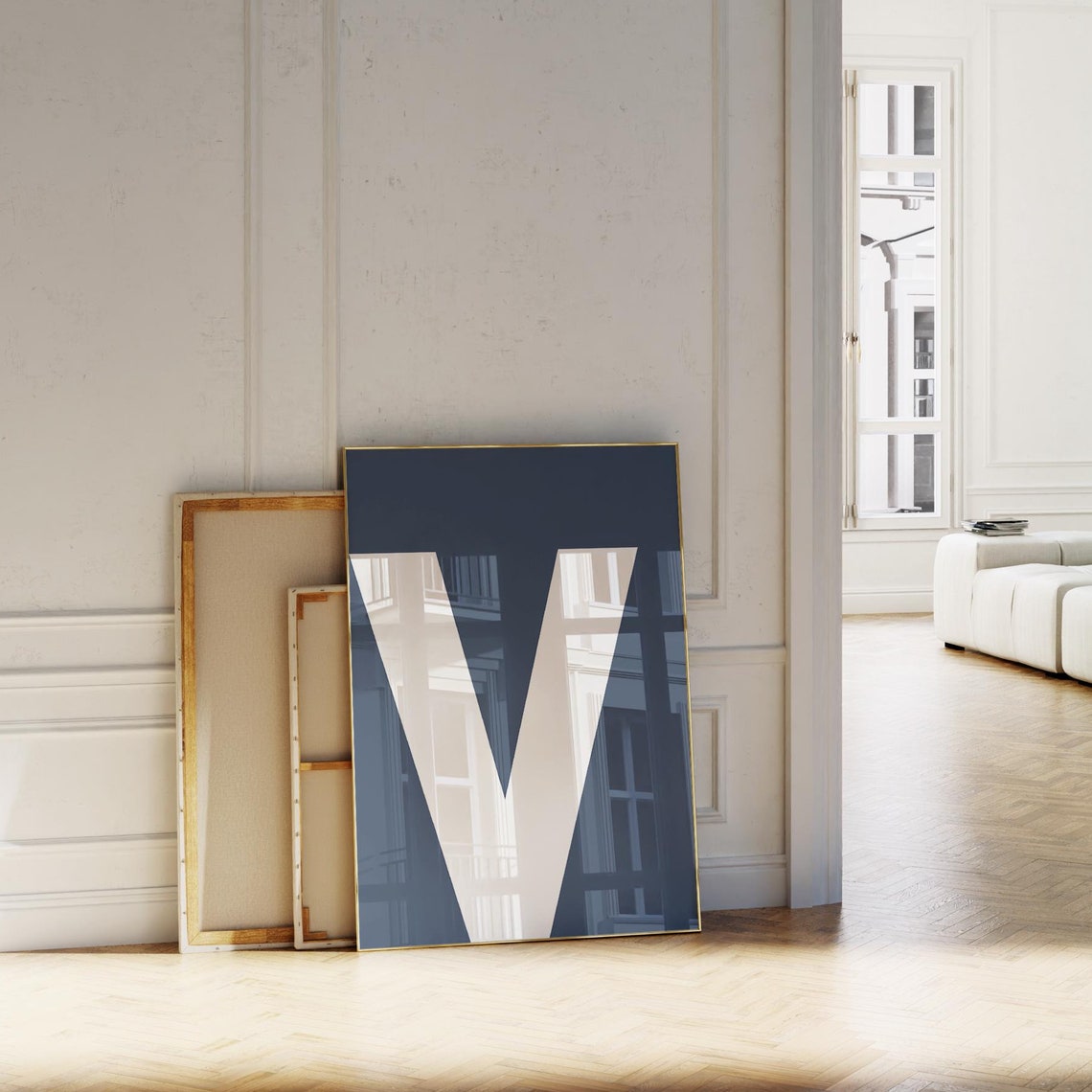 Navy Blue Letter V College Dorm Decor Monogram Nursery Preppy Initial Wall Art