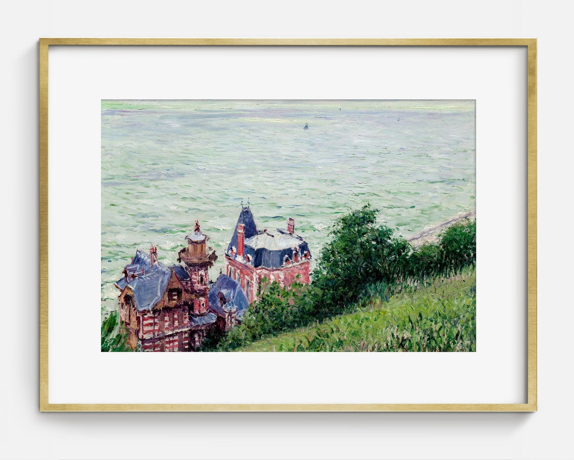 Pink Villas On Cliff Above Sea Vintage Coastal Painting Poster - Image 2