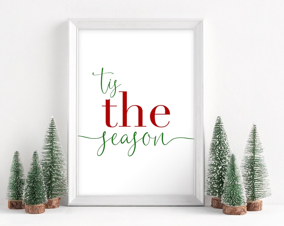 Tis The Season Christmas Quote Red Green Calligraphy Wall Art