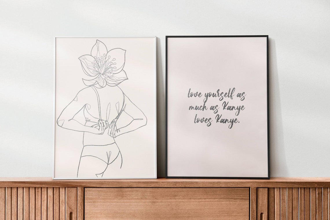 Standing Woman Big Flower Head Minimalist Back Line Art Poster - Image 3