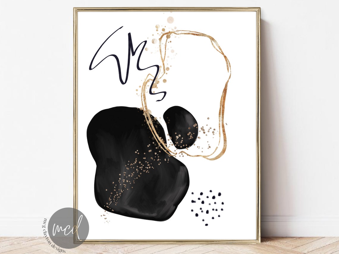 Black and Gold Organic Shapes Abstract Minimalist Art Poster