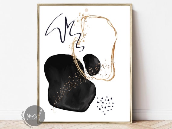 Abstract Wall Art Prints Minimalist Wall Decor Abstract Neutral Wall Art Black And White And Gold Art