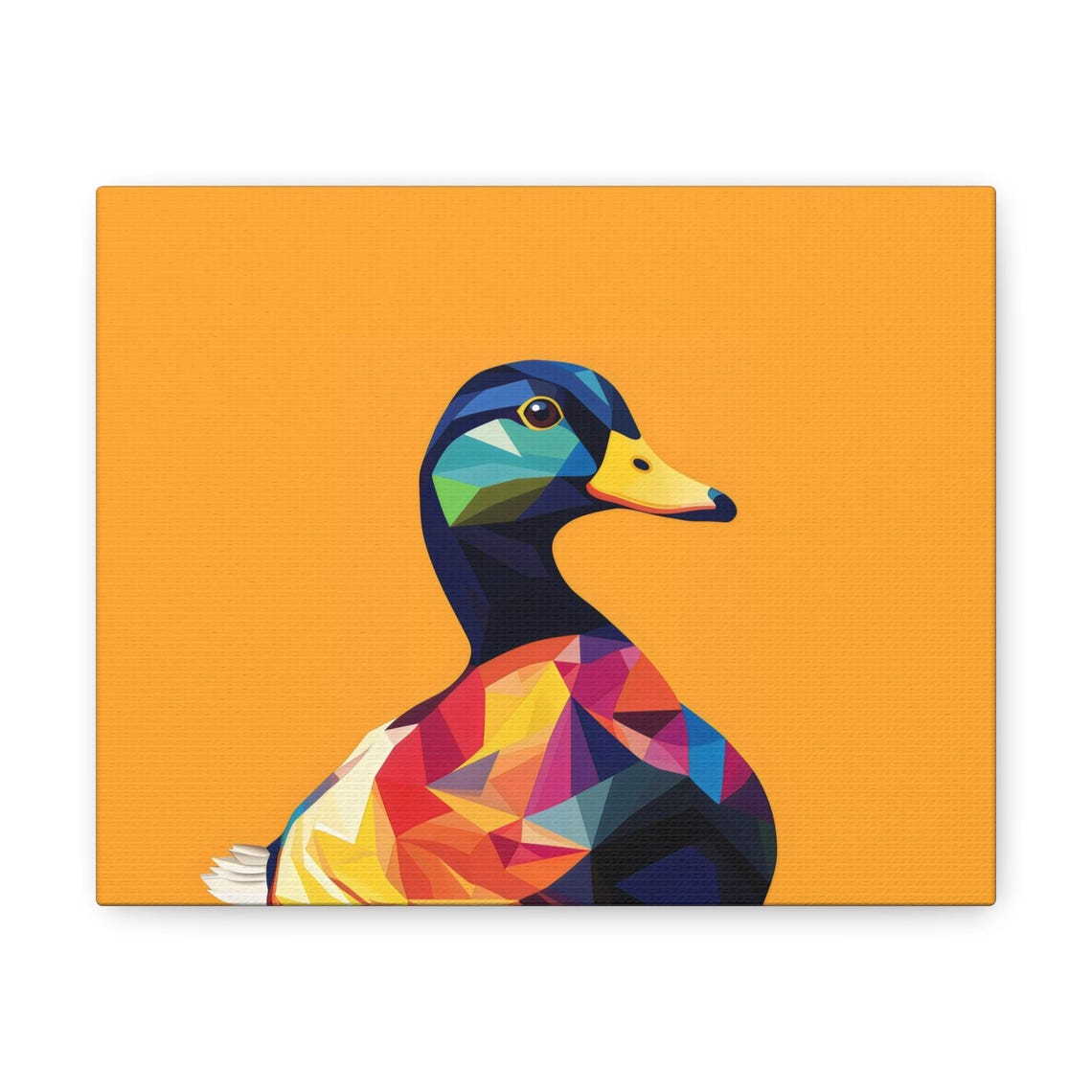 Geometric Mallard Duck Portrait on Vibrant Orange Background Print - Image 3
