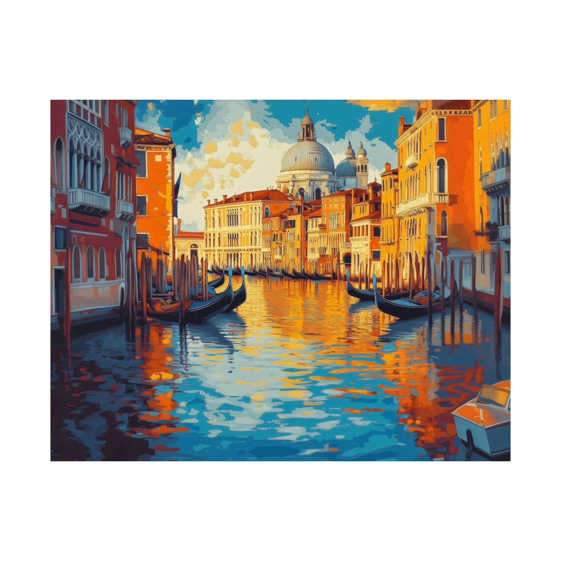 Grand Canal Venice Painting Glowing Golden Sunset Gondolas Wall Art - Image 3