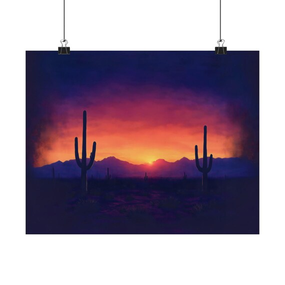 Moody Desert Sunrise Poster Print Landscape Modern Painting Outdoor Nature Night Wall Print Airbnb Art Wall Decor
