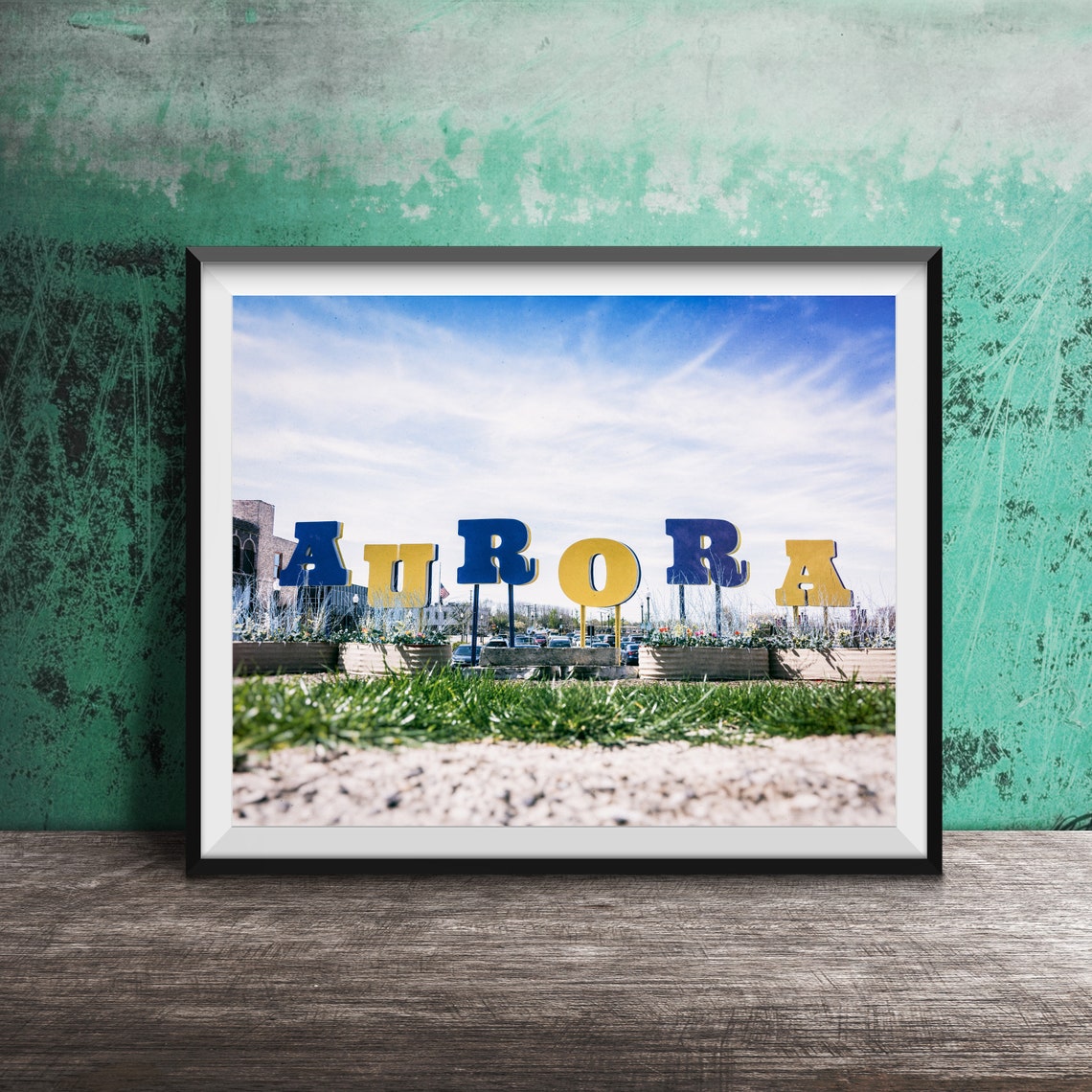 Aurora Illinois Downtown Colorful Giant Letter Sign Sky Poster