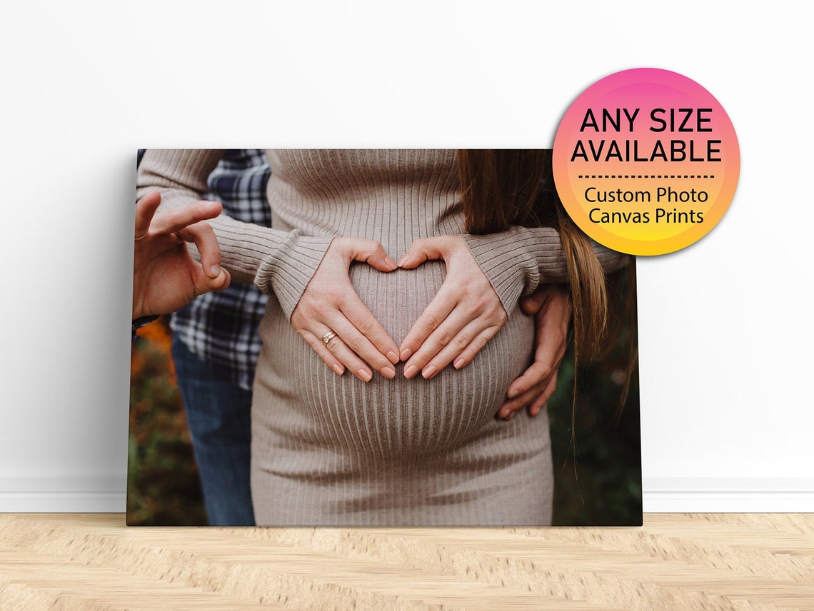 Custom Maternity Photo Canvas Heart Hands Baby Bump Keepsake Poster