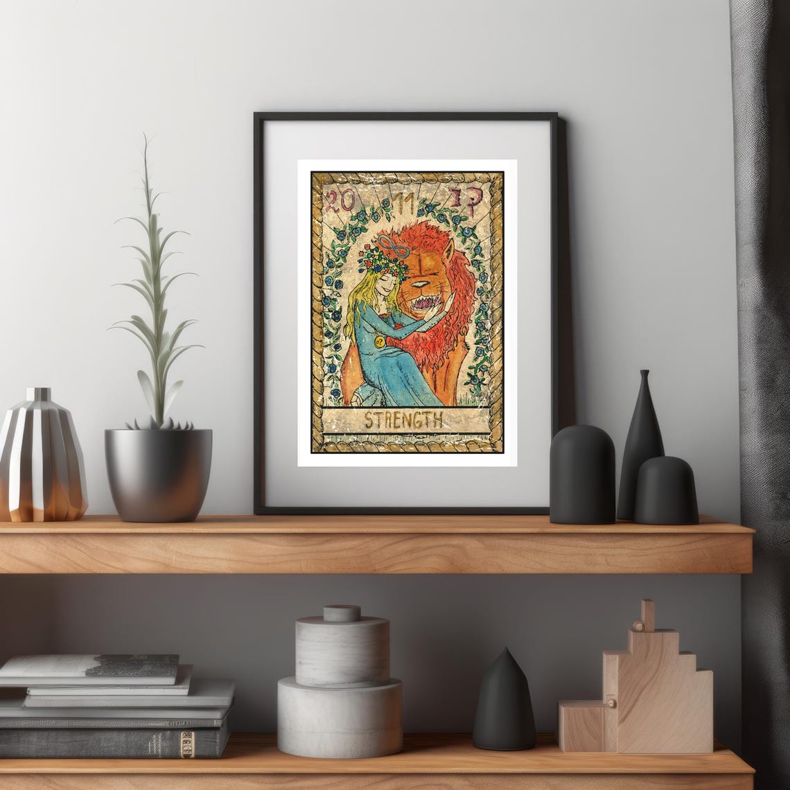 Strength Tarot Card Woman Embracing Lion Vintage Feminine Decor Poster - Image 3