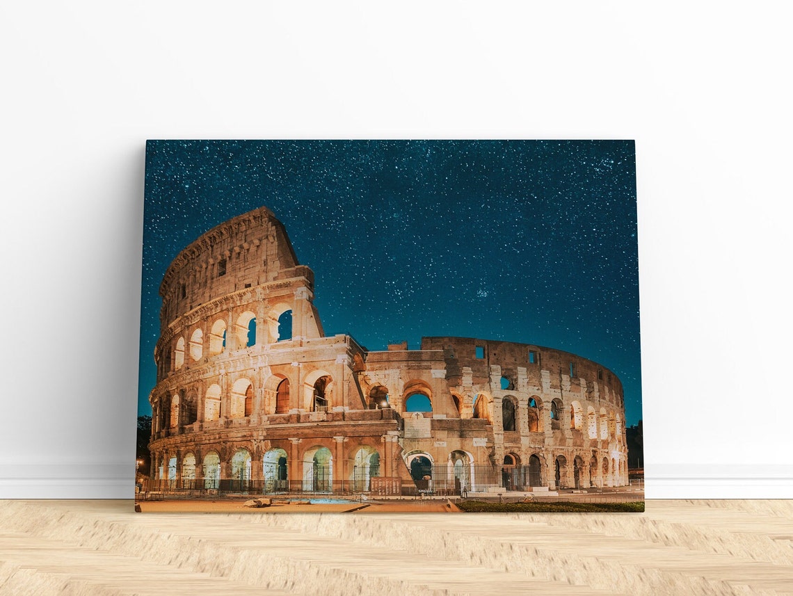 Colosseum Rome Lit Under a Starry Night Sky Photography Poster