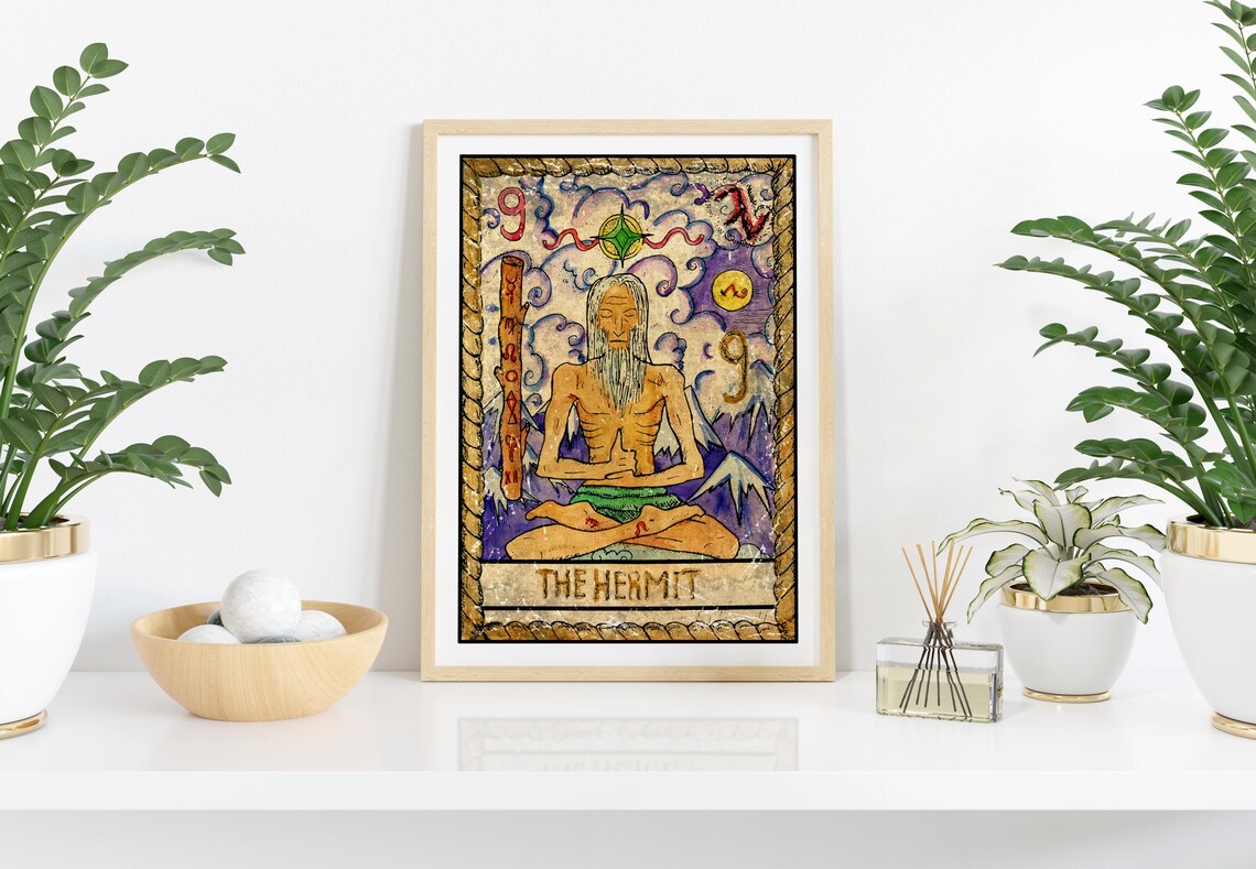The Hermit Tarot Card Wall Art Tarot Card Art Prints Introvert Art Print Witchy Gift Dorm Room Wall Art Mystical Wall Art Astrology - Image 2