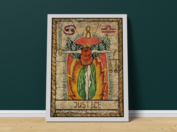 Vintage Justice Tarot Card Angel with Sword and Scales Poster