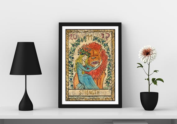Strength Tarot Card Wall Art Tarot Card Art Prints Healing Art Print Leo Zodiac Art Print Divine Feminine Art Girly Art Print Poster