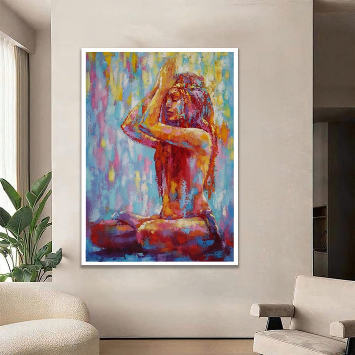 Praying Nude Woman Elegant Canvas Wall Art