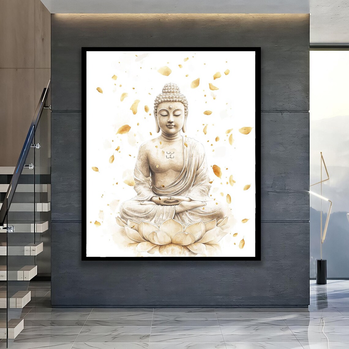 Seated Buddha in Meditation Lotus Flower Zen Spiritual Art Poster