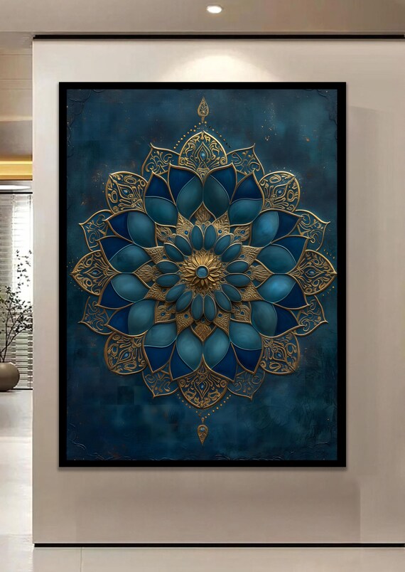 Yellow Beige Blue Navy Wall Art Modern Colorful Canvas Print Abstract Home Decor