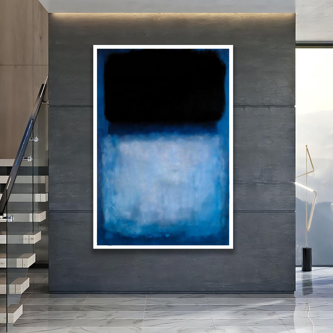 Abstract Black And Blue Canvas Wall Art Modern Gradient Painting