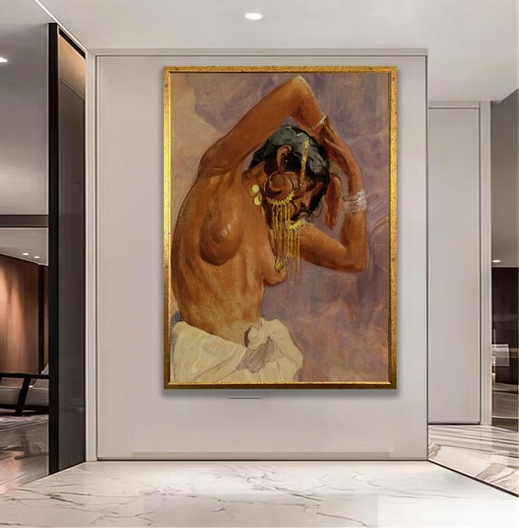 Sensual Dancing Woman With Large Hoop Earrings Elegant Nude Expression Canvas Art