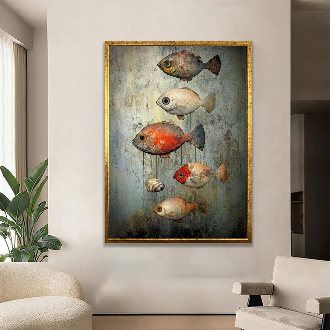 Vertical Fish Art Modern Abstract Oceaninspired Wall Decor