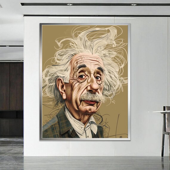 Albert Einstein Caricature Wild White Hair Quirky Genius Poster