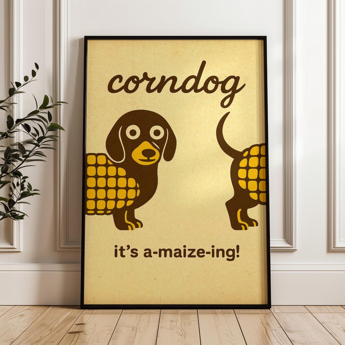 Funny Corn Dog Poster Retro Kitchen Food Pun Art
