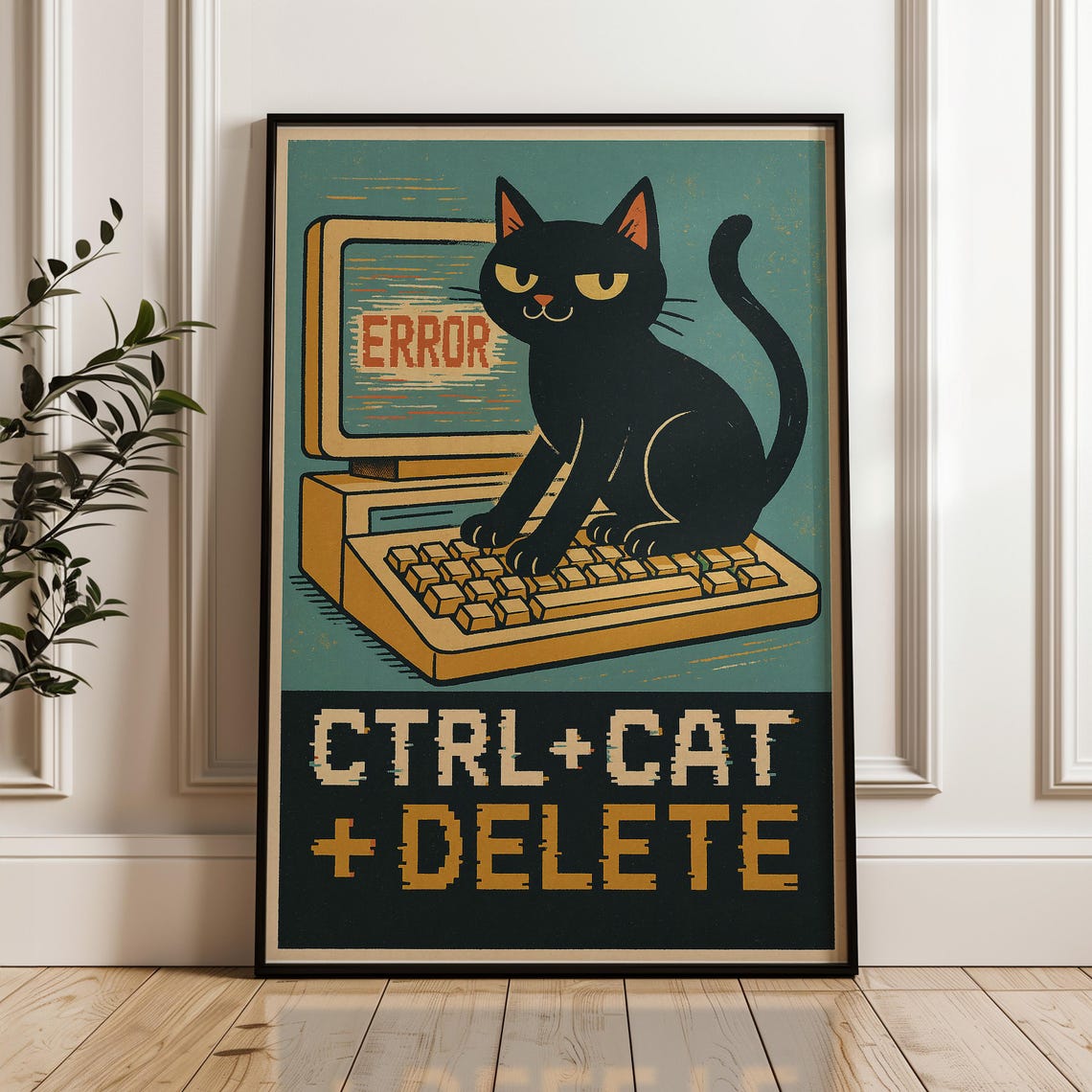 Ctrl Cat Delete Funny Black Cat Retro Computer Error Programmer Poster
