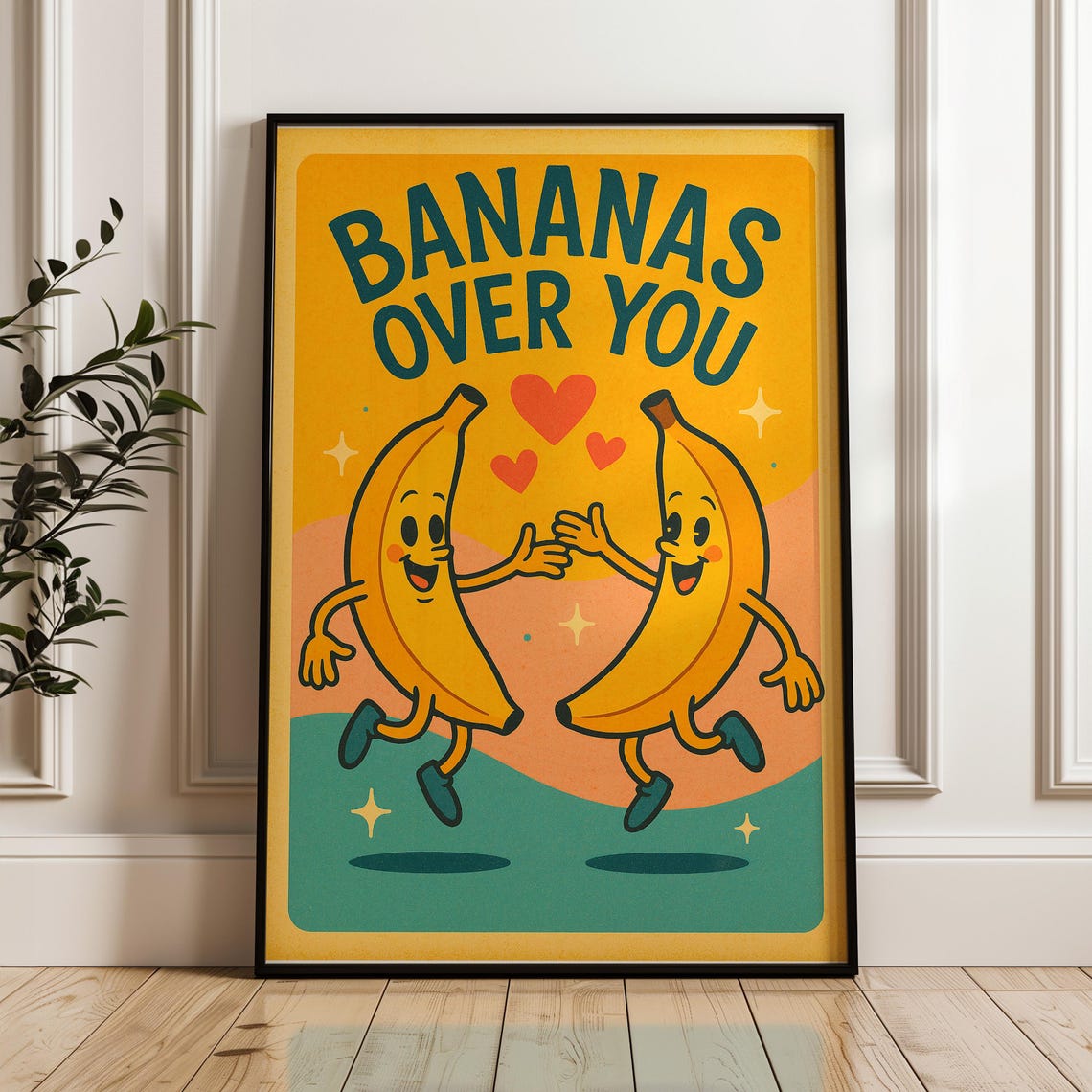 Retro Bananas Over You Dancing Banana Pair Sweet Love Pun Poster