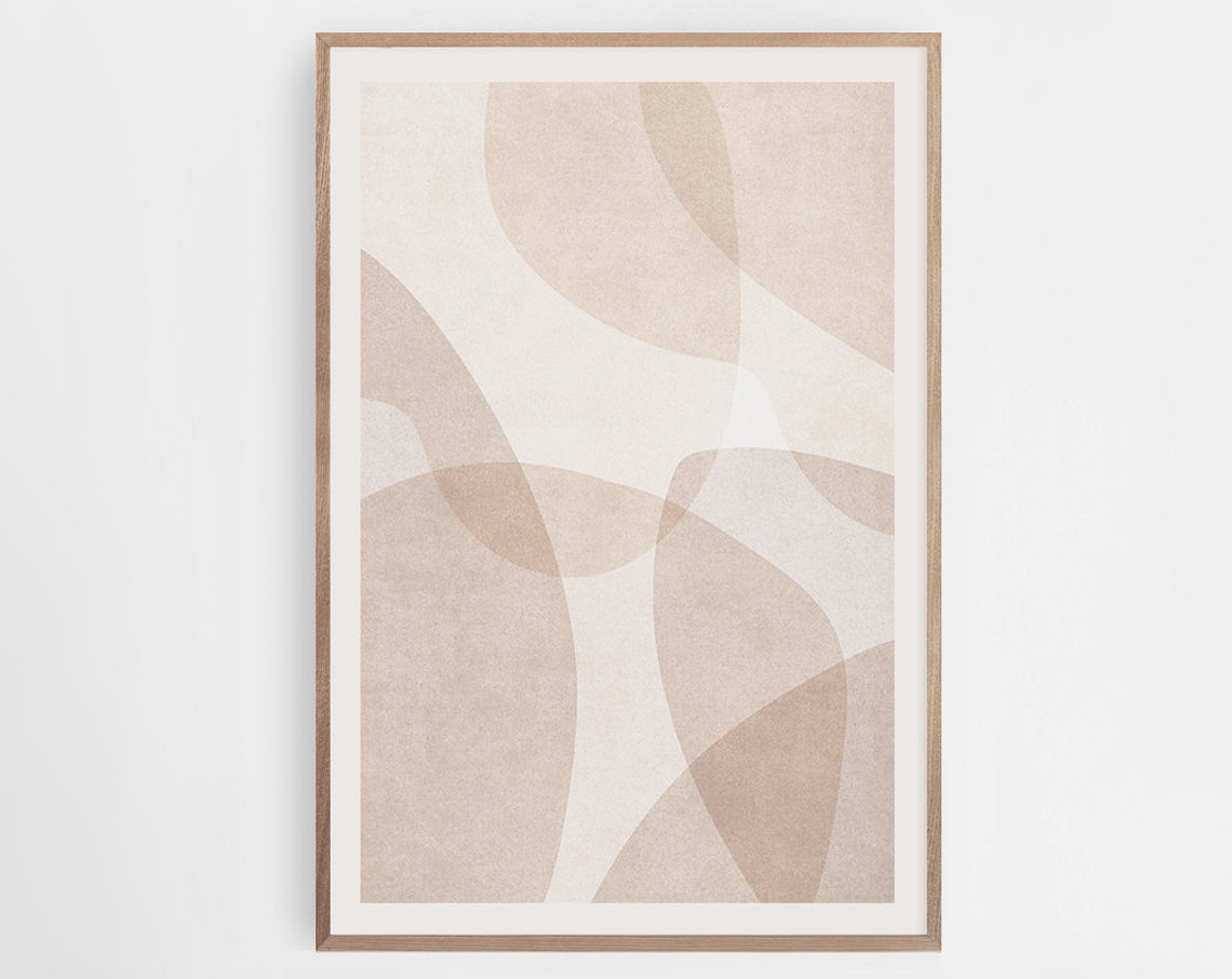 Beige Cream Abstract Curved Shapes Mid Century Modern Wall Art