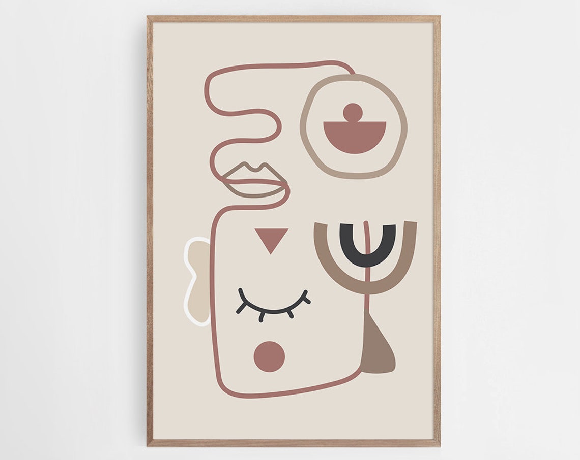 Abstract Geometric Face Line Art Terracotta Modern Portrait Poster