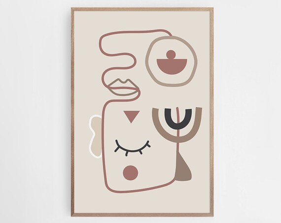 Abstract Geometric Face Line Art Terracotta Modern Portrait Poster
