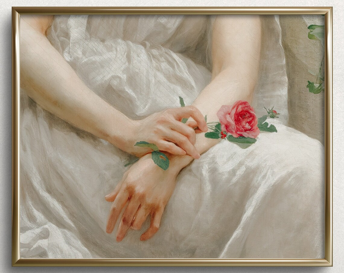 French Rose Vintage Rose Art Print, Light Academia