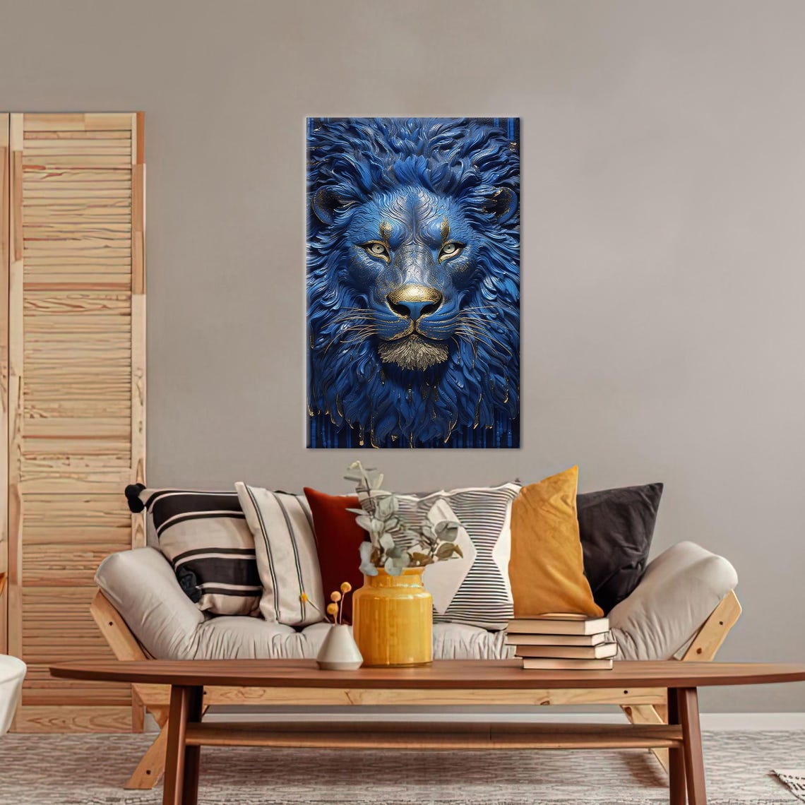 Blue Lion Canvas Art Abstract Bohemian Wall Decor