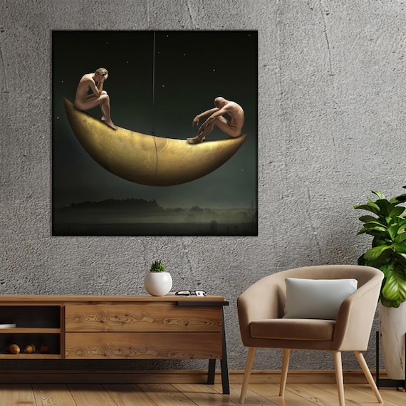 Surrealist Moon Canvas Print Abstract Man And Woman Art