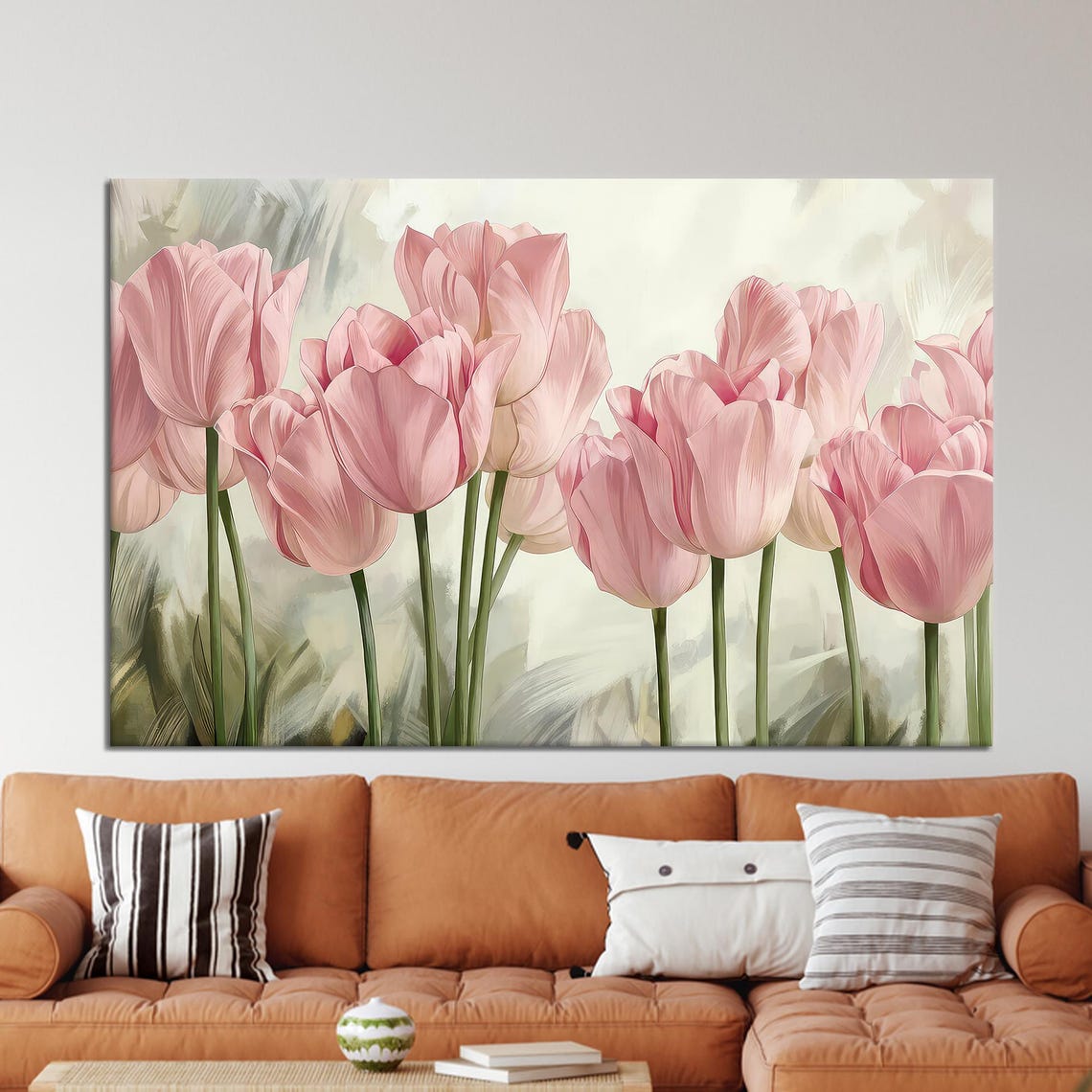 Pink Tulips Soft Impressionist Spring Floral Field Wall Poster