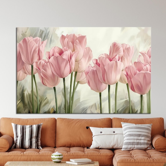 Pink Tulips Soft Impressionist Spring Floral Field Wall Poster