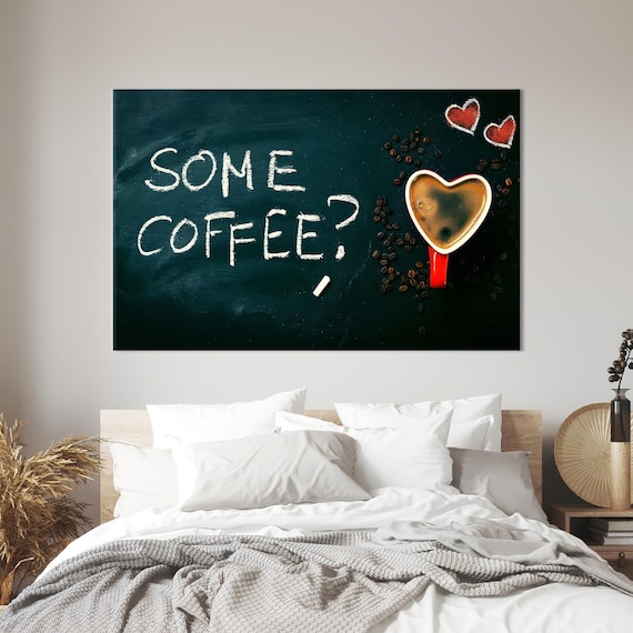 Some Coffee Chalkboard Sign Heart Shaped Mug Kitchen Wall Art Decor