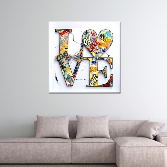 Colorful LOVE Graffiti Letters With Heart Street Pop Wall Art