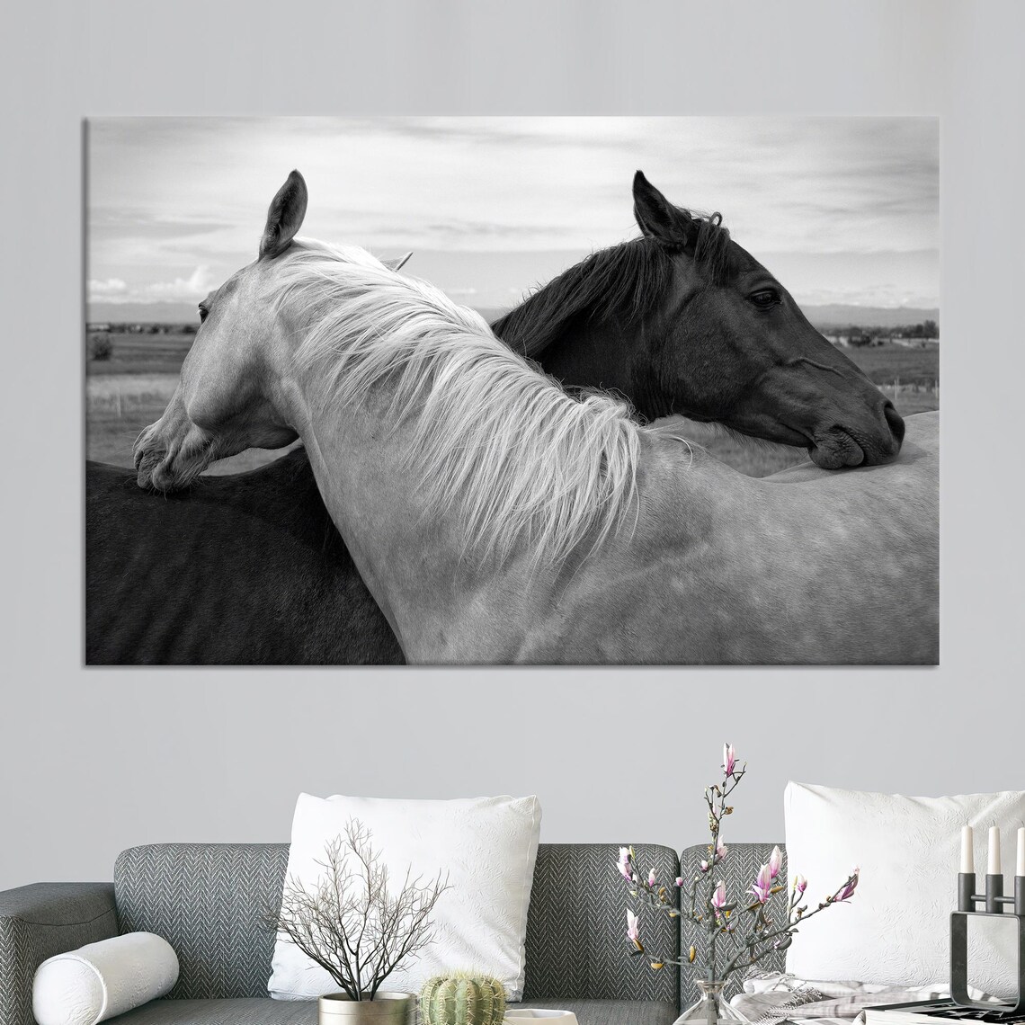 Black And White Horse Couple, Equestrian Art Print