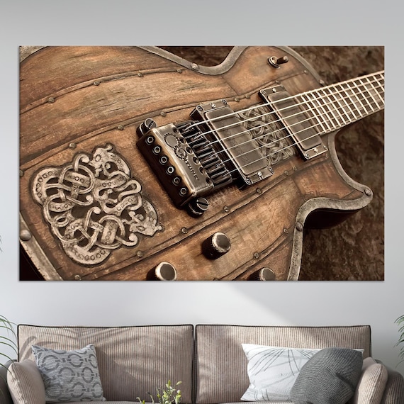 Vintage Carved Wooden Electric Guitar Celtic Knotwork Photo Poster