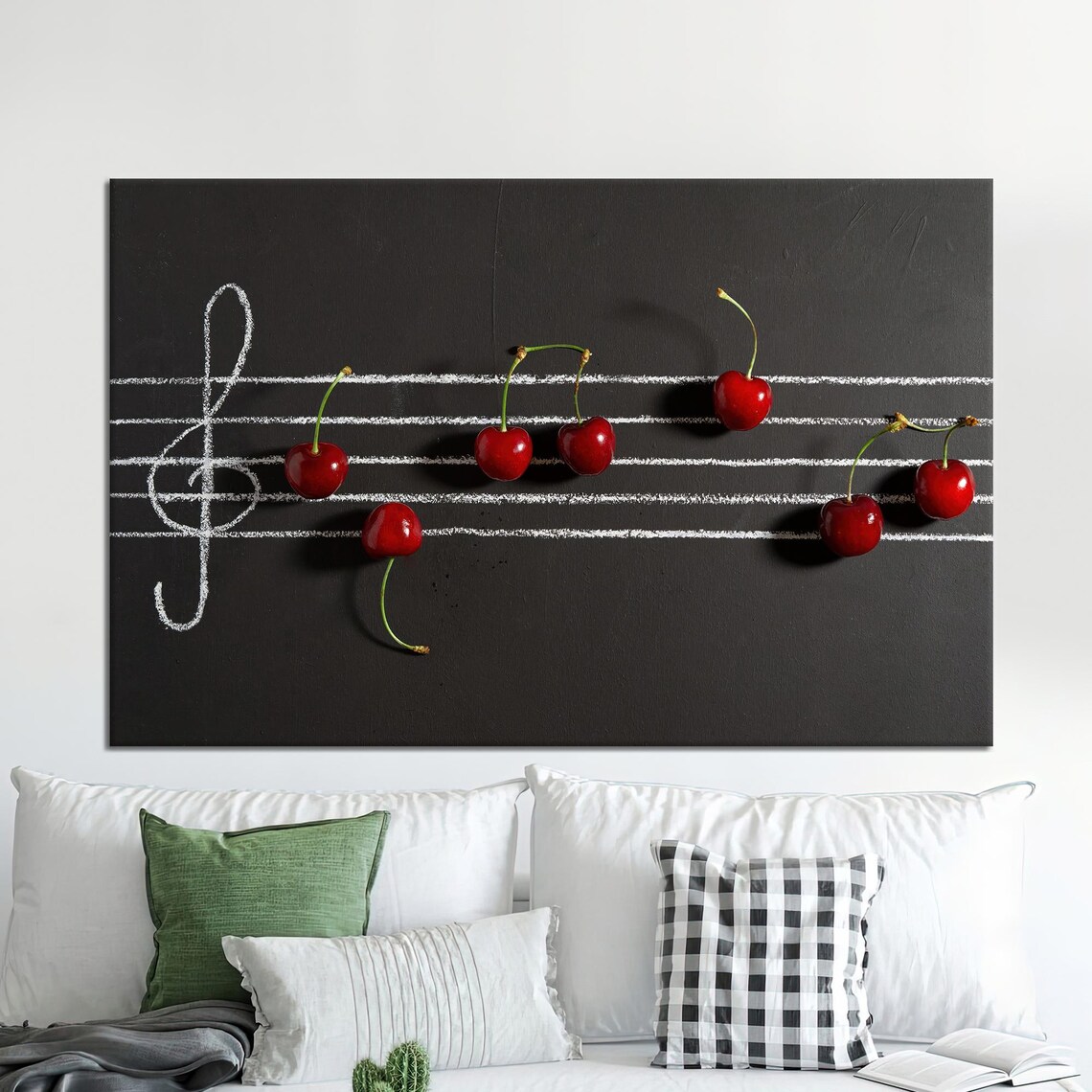 Cherry Music Notes Art Print, Kitchen Room Decor