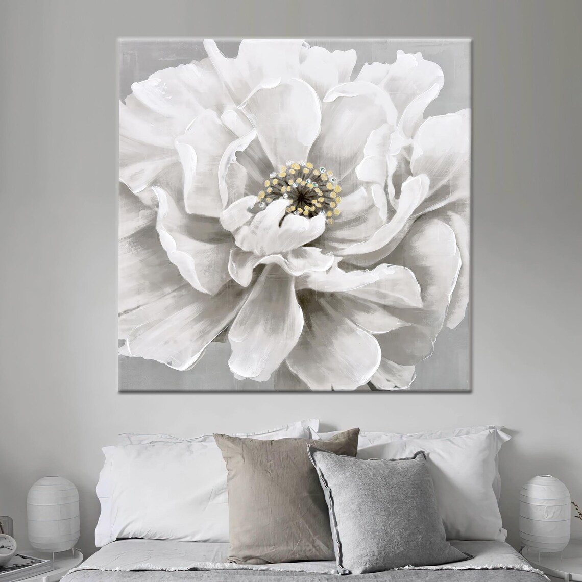 Personalized White Flower Art Print, Baby Girl Gift