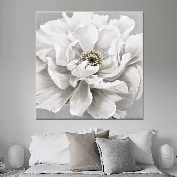 Personalized White Flower Art Print, Baby Girl Gift
