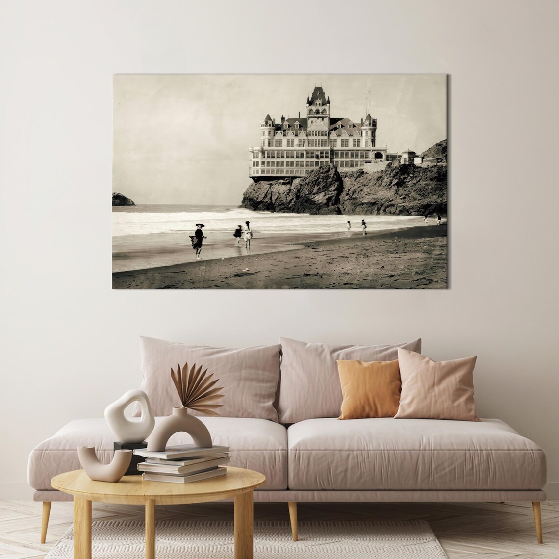 Historic San Francisco Cliff House Vintage Black White Beach Photo Poster