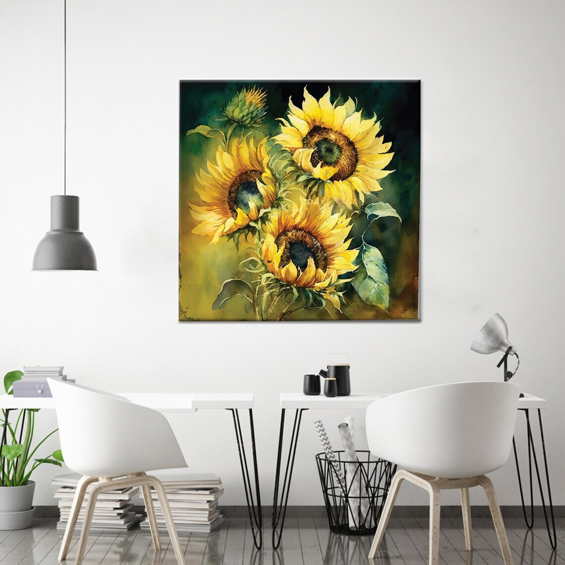 Sunflowers Painting Print Canvas Botanical Art Yellow Wall Hangings Modern Personalized Teacher Gift